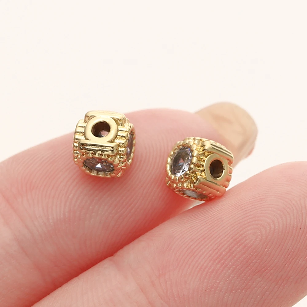 4/6pcs/lot 14K/18K Gold Color Plated Square Shape Spacer Loose Beads for DIY Jewelry Necklace Making Accessories Findings