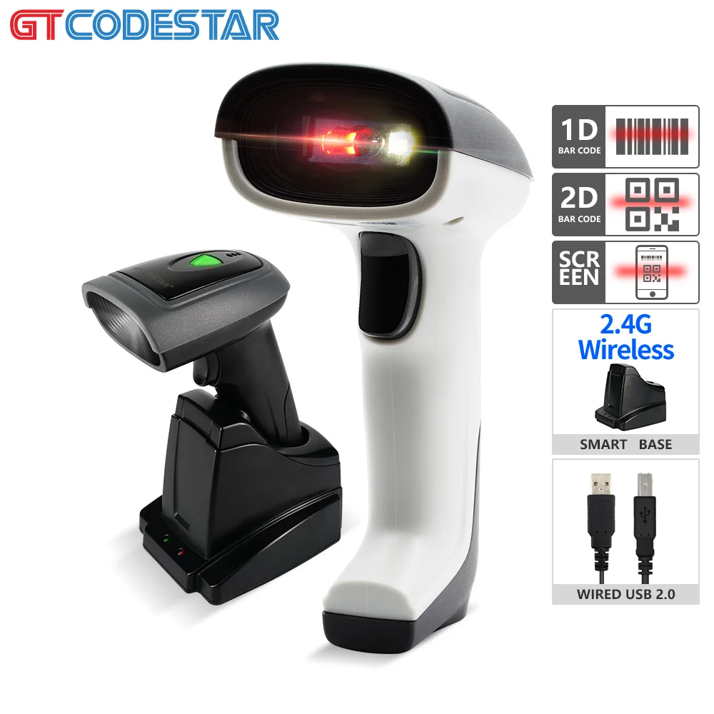 GTCODESTAR X-1901C Factory Price Android Barcode Scanning Gun USB Wireless 2D Qr Code Scanner with Charge Base