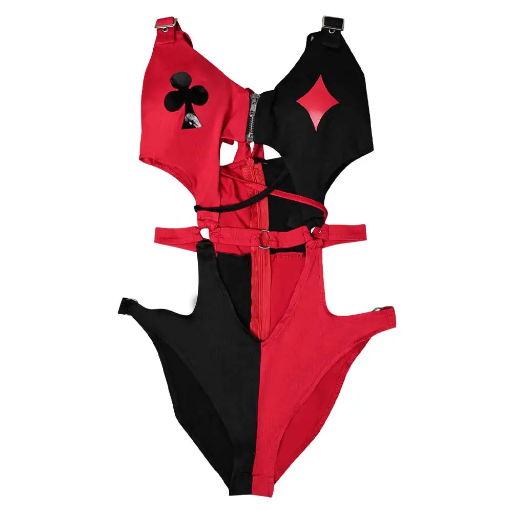 Quinzel Cosplay Summer Lingerie Costume Movie Cartoon Super Villain Swimwear Beach Party Swimsuits Bikini Women Halloween Suit