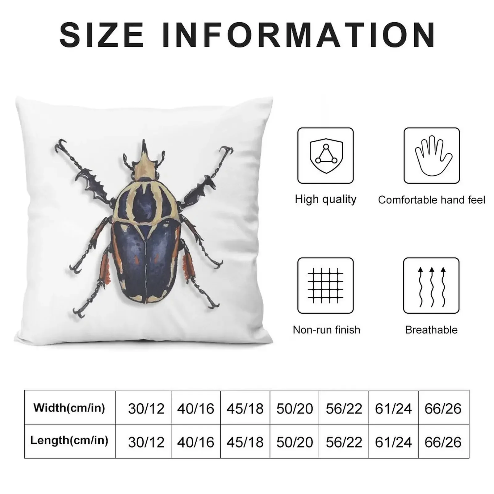 Blue cetonia beetle in gouache Throw Pillow Cushion Cover Cushions For Decorative Sofa pillow