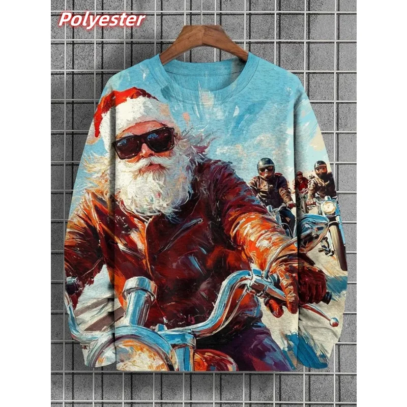 3D Print Santa Claus Hoodie For Men Christmas Deer Raccoon Robot Pattern Sweatshirt Long Sleeves Pullovers Casual O-Neck Hoodies