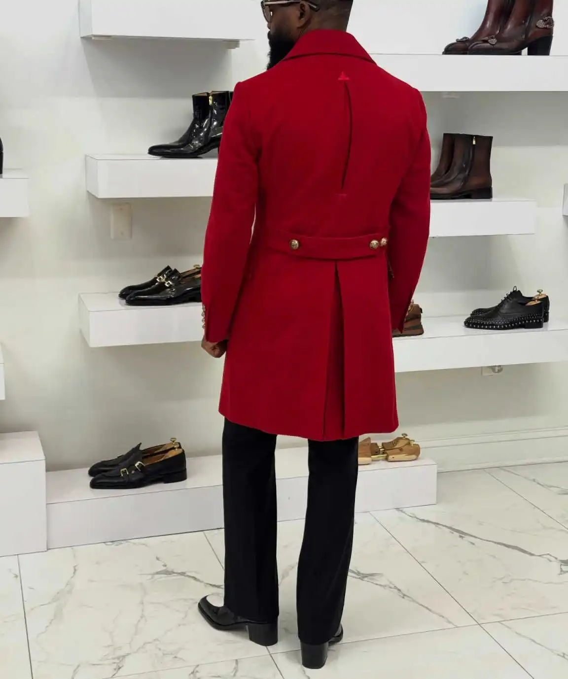 Cappotto lungo da uomo in misto lana bello con risvolto dentellato doppio petto smoking da sposo personalizzato in un unico pezzo