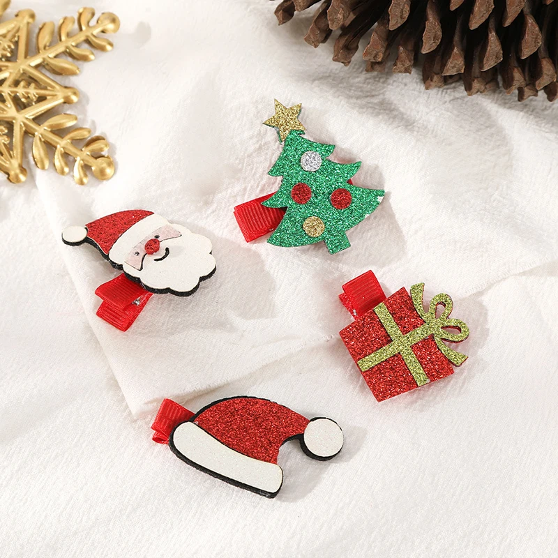 Festive Childrens Hair Clip Santa Claus Elk Christmas Shining Powder Full Pack Hair Clip Headwear