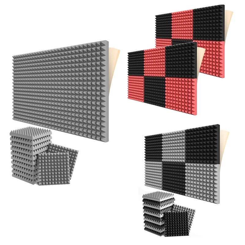 Hot AD-12 Pack Self-Adhesive Sound Proof Foam Panels 2X12x12 Inch Pyramid Design Acoustic Foam,For Home Studio