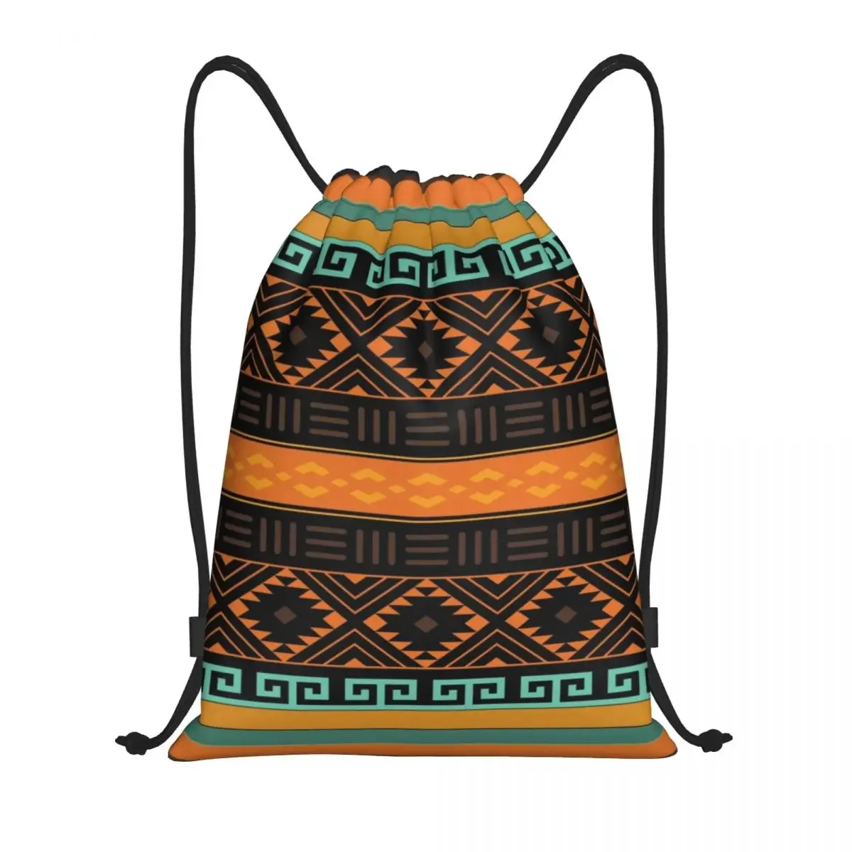 Custom Southwestern Aztec Shades Of Brown With Turquoise Accents Poster Drawstring Bags Lightweight Sports Gym Storage Backpack