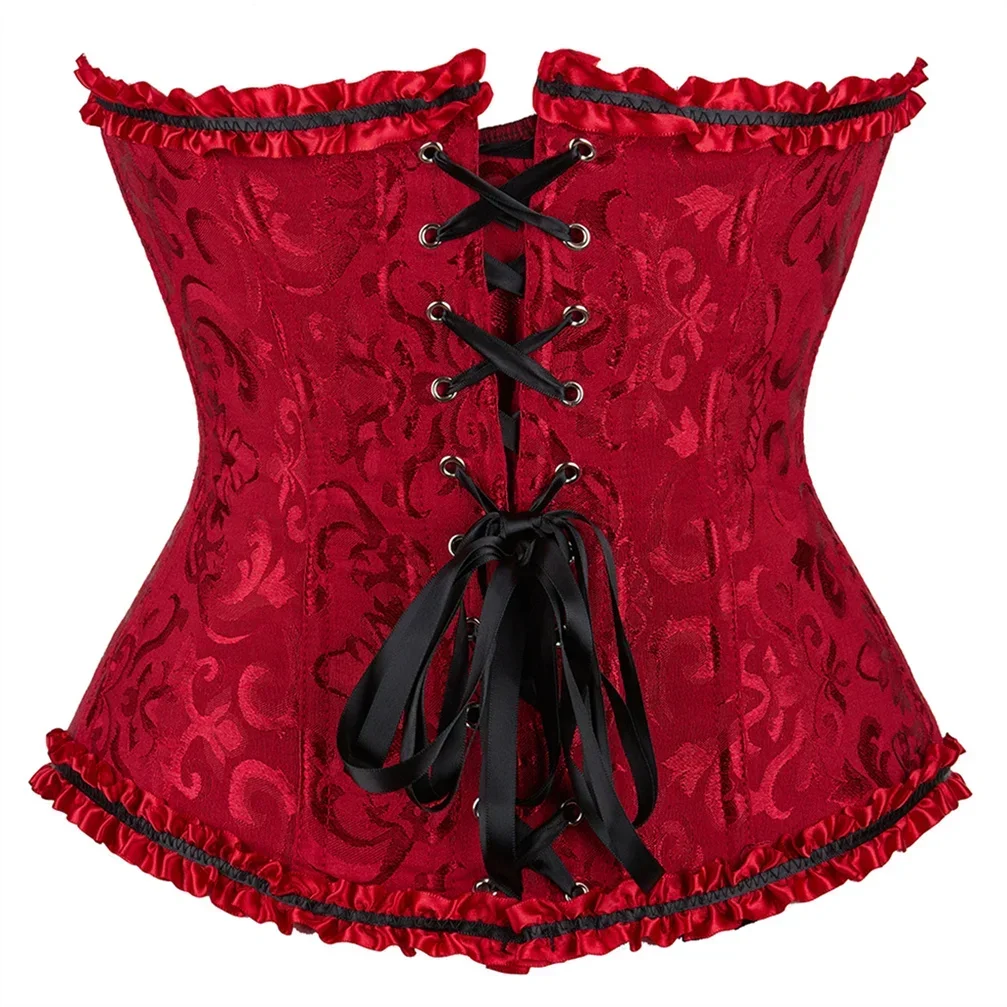 Women Corsets Top Floral Bustiers Lace Up Boned Corset Vintage Corselet Sexy Gothic Bustier Satin Korsett Rave Costume Plus Size