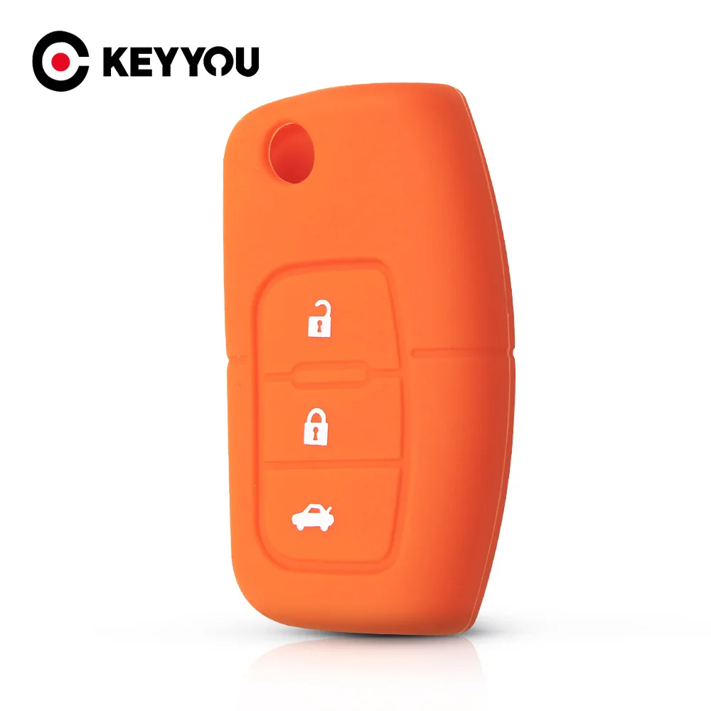 

KEYYOU 3 кнопки для Ford focus 2 Ecosport силиконовый чехол для автомобильного ключа удаленный чехол для Fiesta Focus Mondeo Ecosport Kuga оранжевый