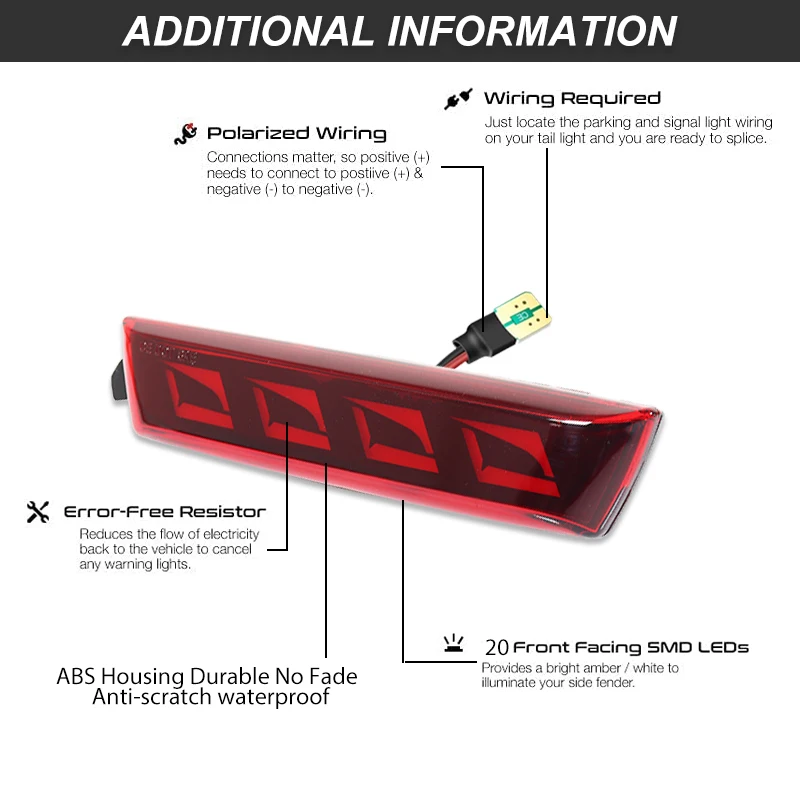 2PCS Red Full LED Rear Side Marker Light For 2008-2012 Chevy Malibu Parking Lamp/DRL ,Replace OEM Back Sidemarker Lamps