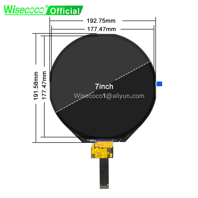 Wisecoco 7 inch Round Circular IPS LCD Display 1080x1080 High Brightness Sunlight Readable Screen LVDS Controller Board