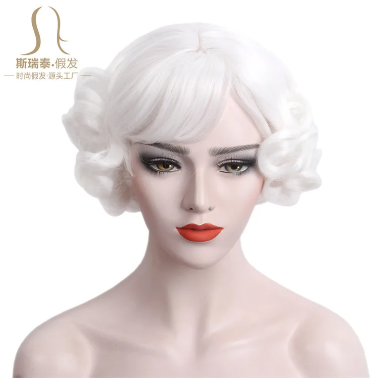 14 inch Mrs Claus Cosplay Wig  Halloween Carnival Easter American Festivals  Old Lady Performs Headgear  Santa Claus Short Wig