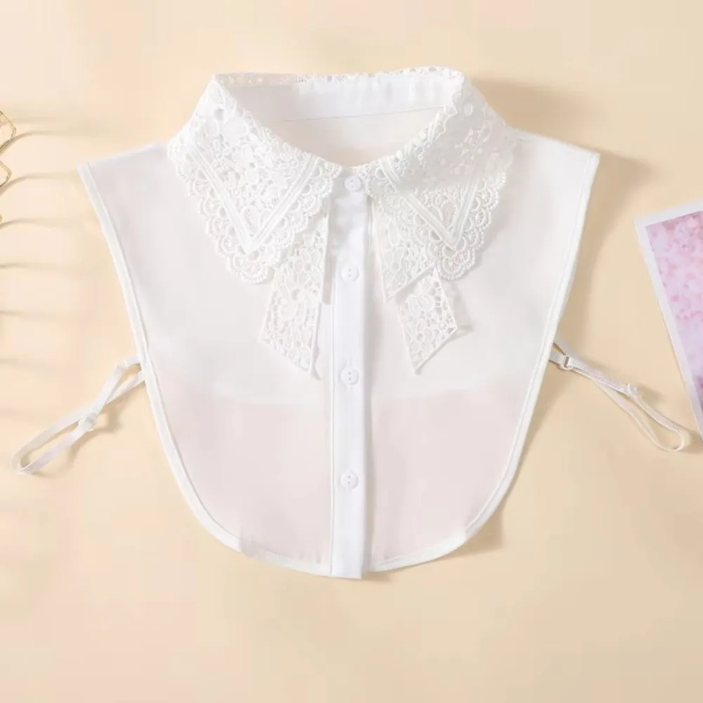 White Chiffon Fake Collar Lapel Style Button Chiffon Fake Collar Neckline Detachable Lace Detachable Collar Ladies Wear