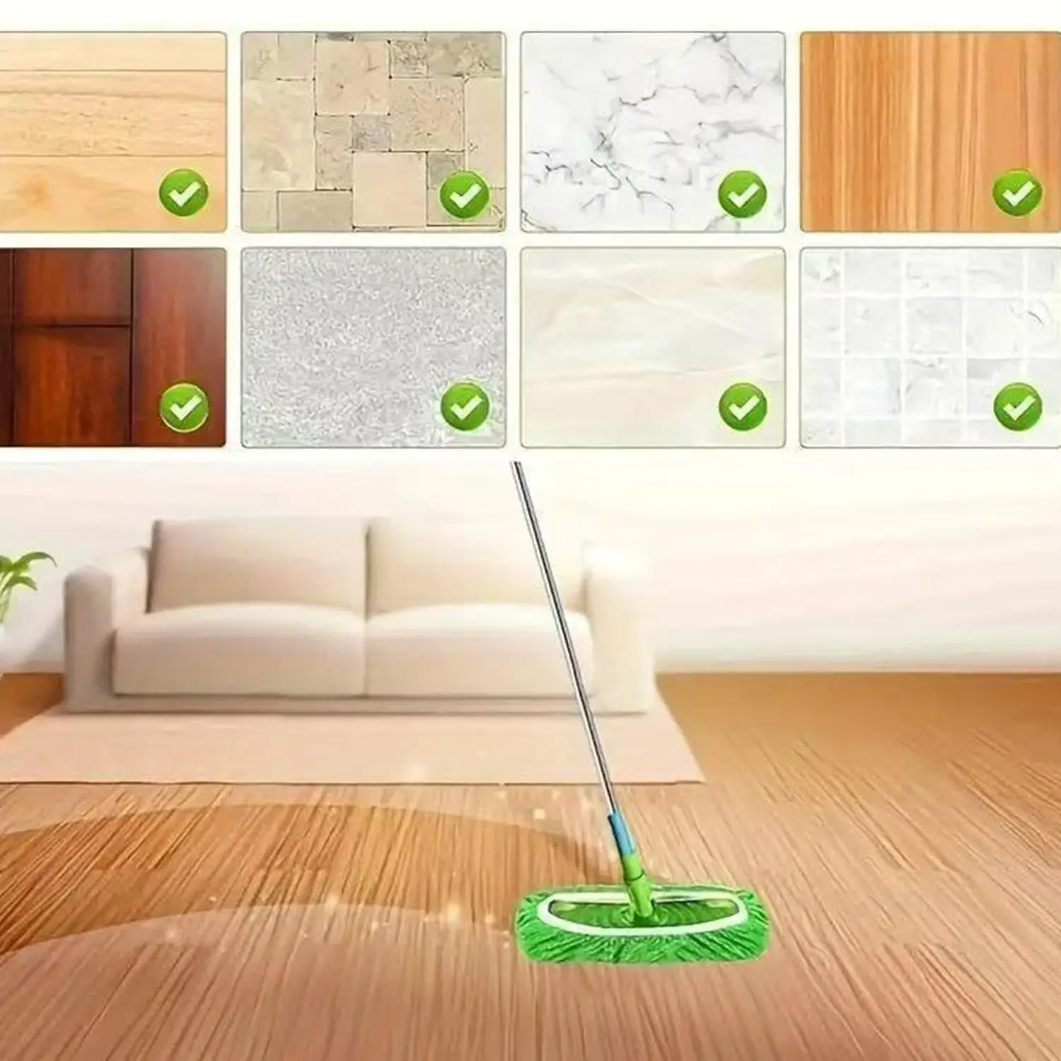 Almofadas de esfregão de microfibra reutilizáveis, varredor de piso de móveis verdes, panos de limpeza úmida e seca, substituição de cabeça de esfregão, toalha de pano lavável