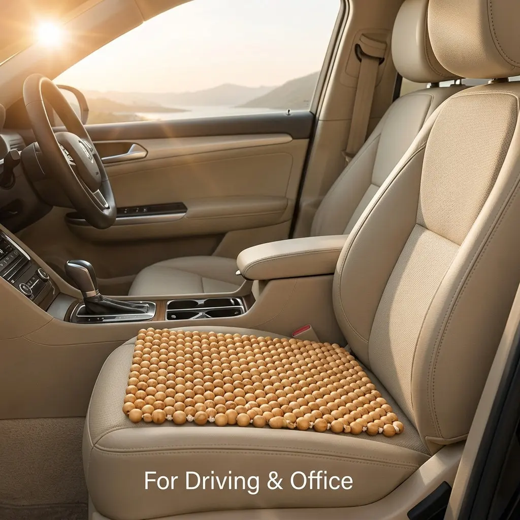 Cooling Seat Cover for Car Beaded Seat Cushion Pine Wood Beads Cotton Thread Ergonomic Support Comfortable Office Driving Use