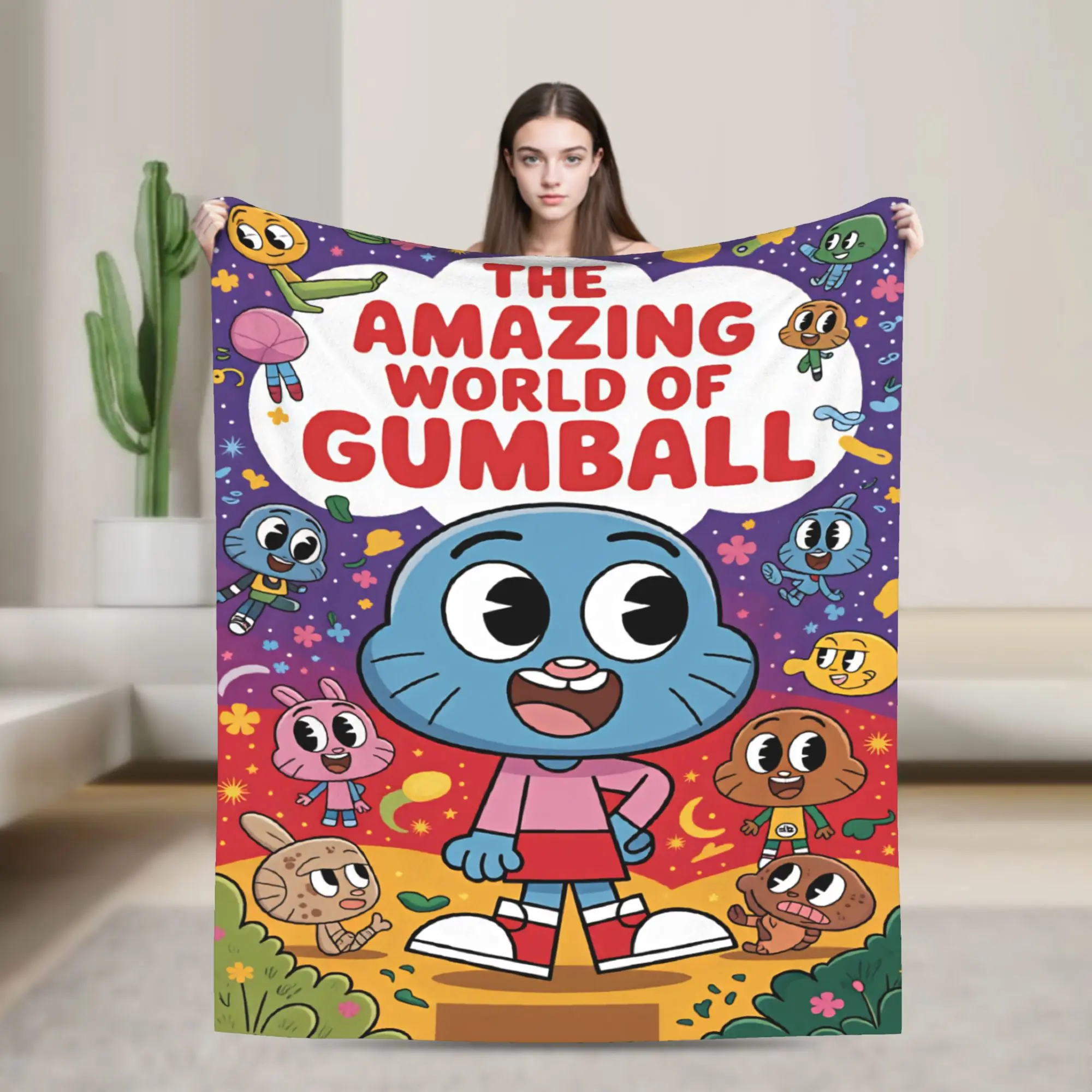 The Amazing World Of Gumball  Flannel Blankets  Soft Warm Throw Blanket for Living Room Camping Pattern Bedspread Sofa Bed Cover