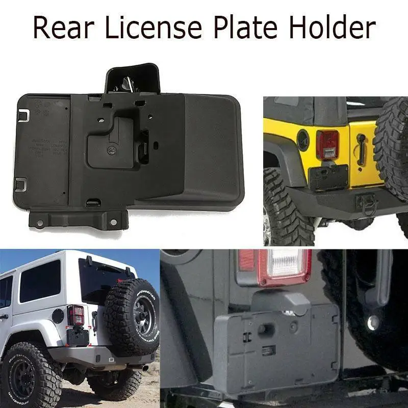 Rear License Plate Holder Bracket with Integrated Lamp for 2007-2018 Jeep Wrangler JK JKU - Black Powder Coat Finish