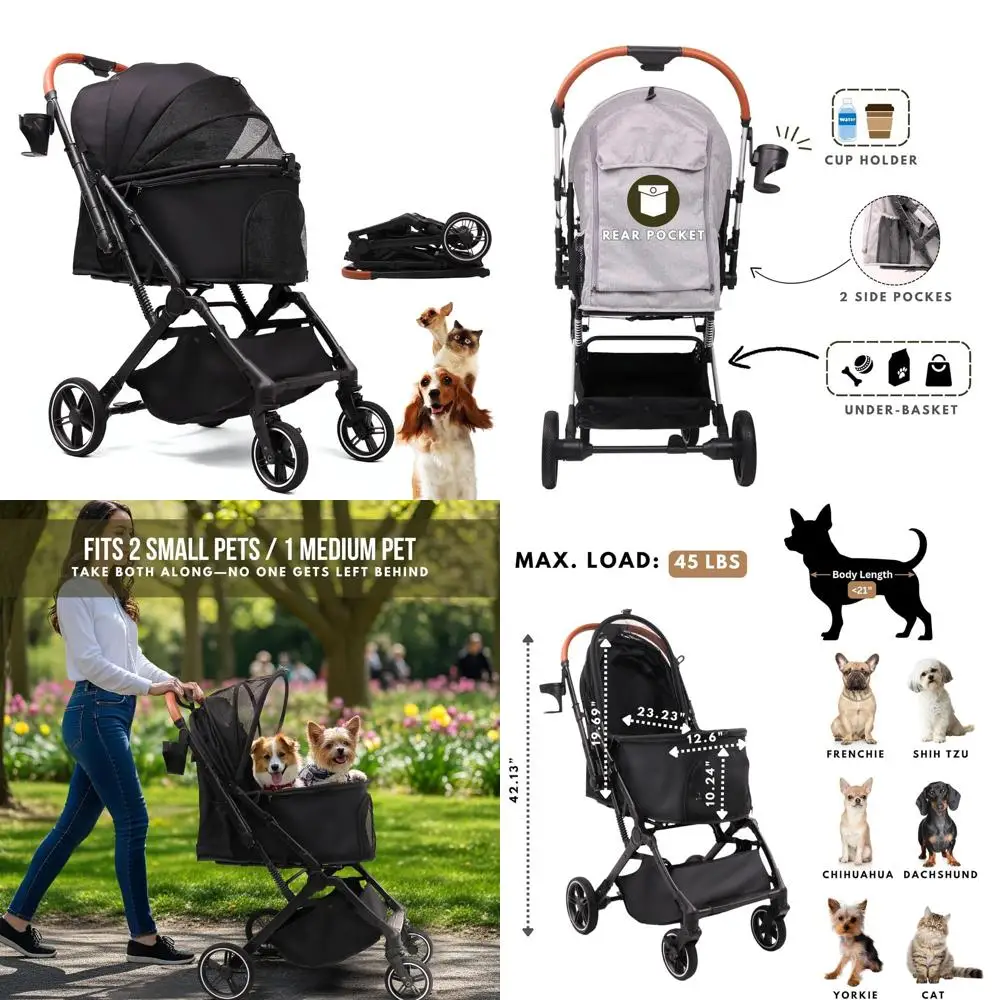 Compact All-Terrain Pet Stroller for Dogs and Cats Up to 45 lbs, Easy Fold, 4-Wheel Design for Outdoor Adventures