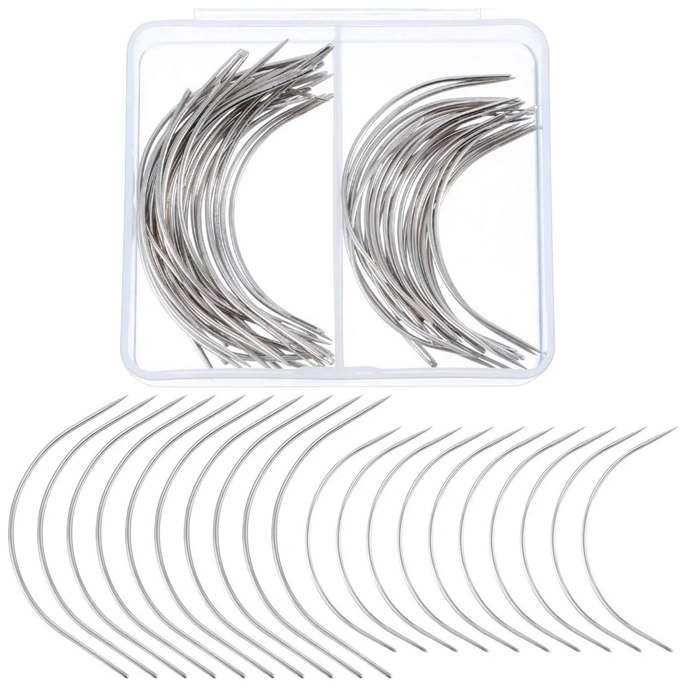 MALL 50 Pieces C Type Needle for Weave Curved Needles Hand Sewing Needles Sew in Weave Needles for Hair, Wig Making, Carpet