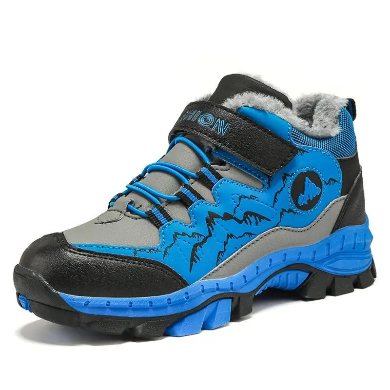

Thickened Fleece Lined Children's Hiking Boots Couples Outdoor Trekking Shoes Breathable Mid-Cut Mountain Climbing Shoes