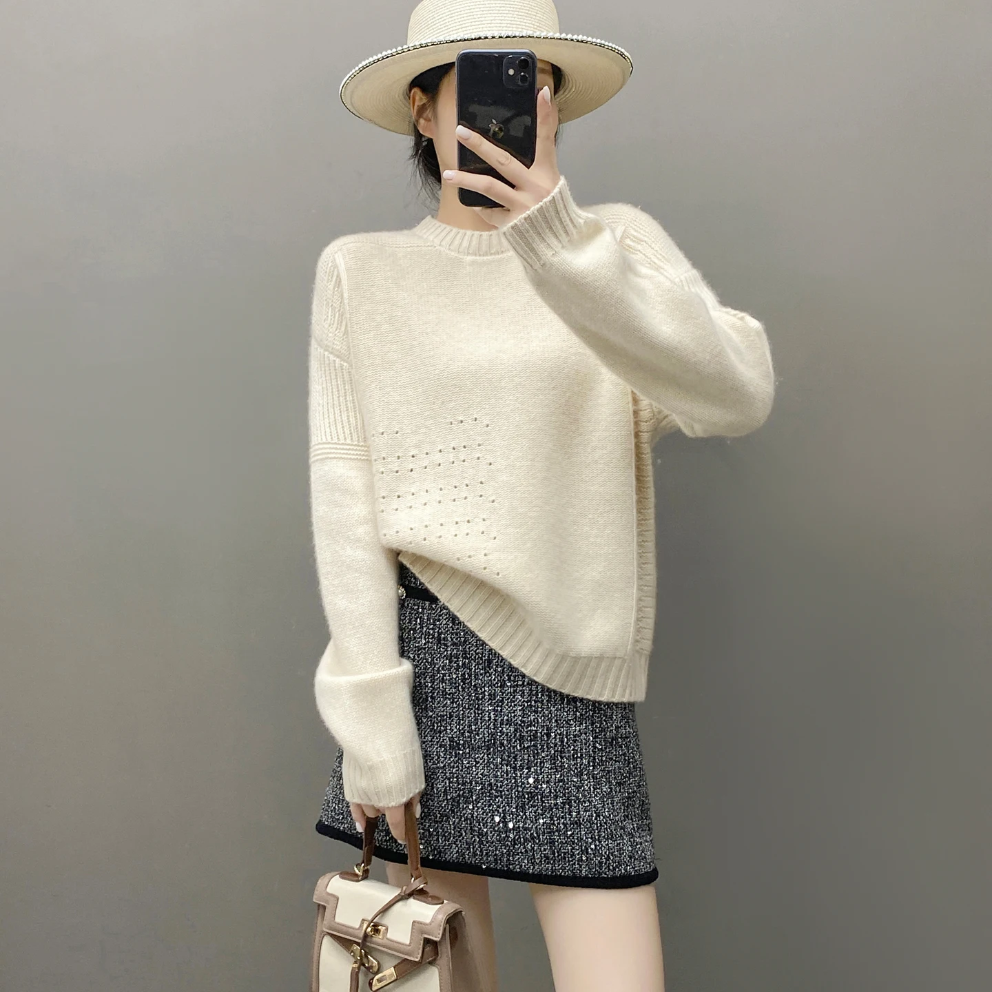 

Basic Soft 100% Cashmere Solid Color Fashion O-Neck Sweater Long Sleeves Pullover Soft Gentle Comfortable Women's Clothing Top