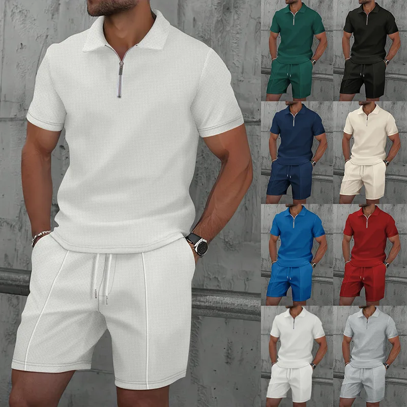 الرجال الصيف مجموعة جديدة قصيرة الأكمام تي شيرت عارضة السراويل الرياضية قطعتين مجموعة عارضة شعبية مجموعة #6
