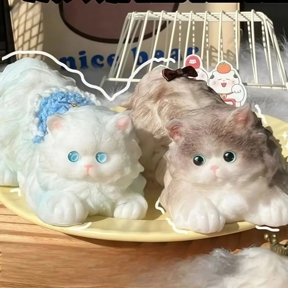 Handmade Kawaii Squeeze Simulation Cat Toy Stress Relief Anxiety Relaxation Persian Cat Squeeze Toy Slow Rebound Silicone