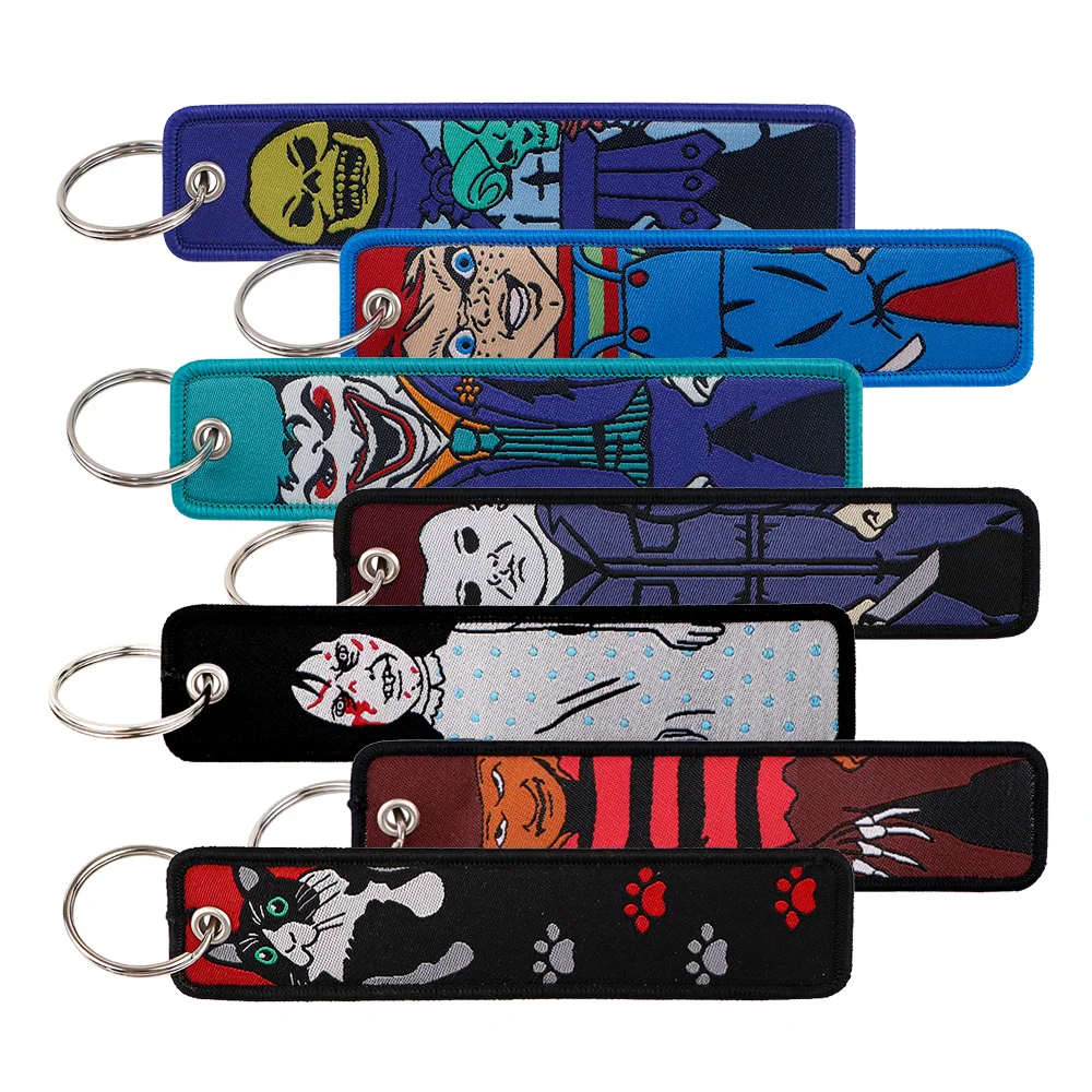 

Horror Movie Key Chain for Men Women Embroidery Key Fobs Holder Key Tag Key Ring Fashion Halloween Accessories Gifts