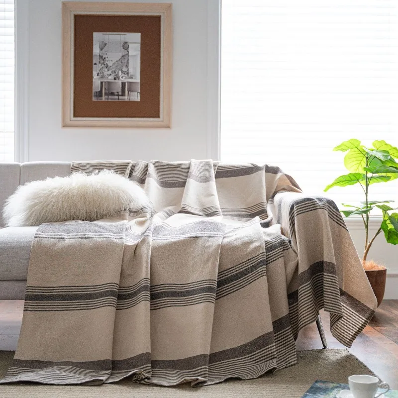 New Multifunctional Modern Simplicity Sofa Towel Coffee Colored Woven Striped Anti Cat Scratch Sofa Cover for Home Decoration