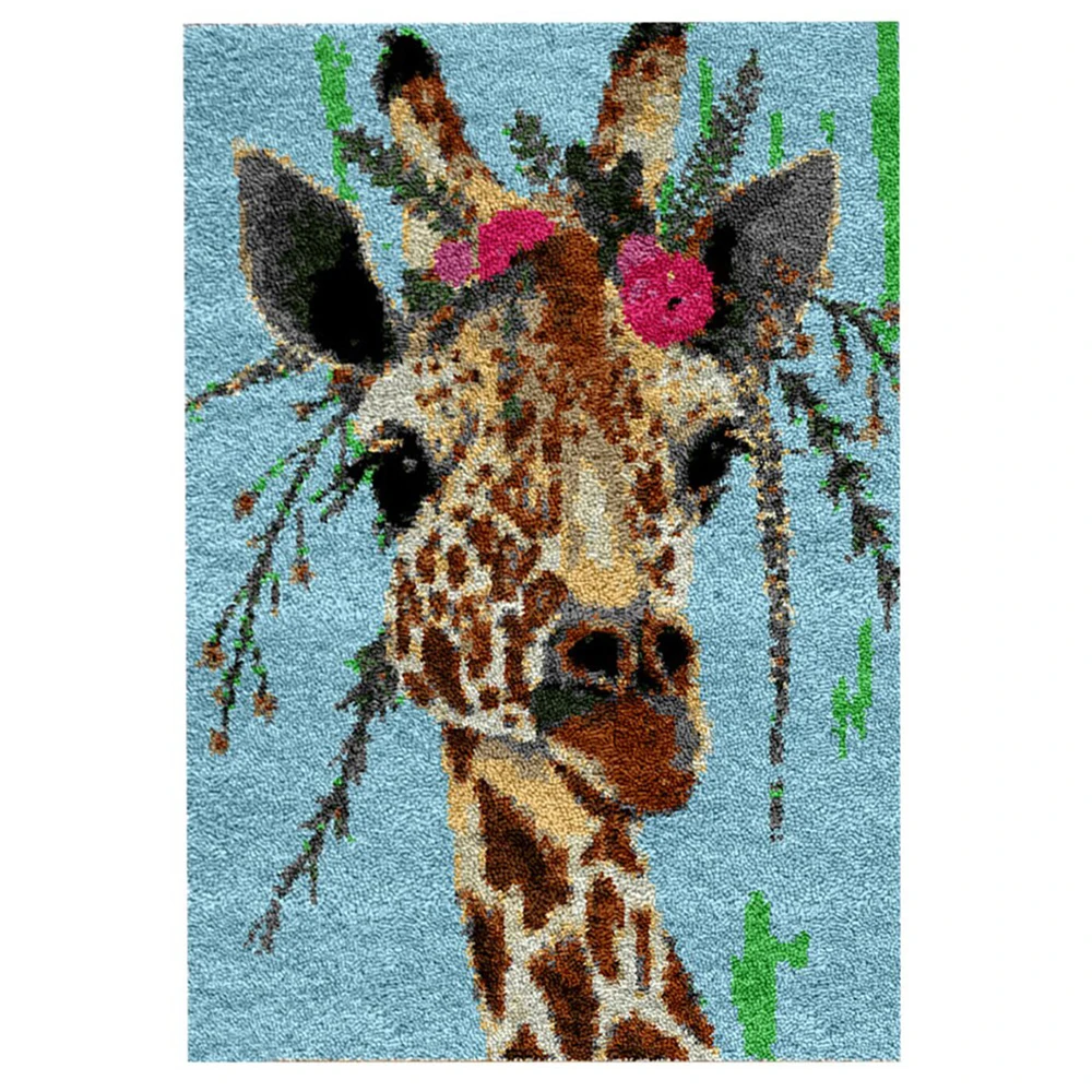 

Latch Hook Rug Kits with Printed Giraffe Pattern Carpet Embroidery Latch Hook Rug for Kids Needlework DIY Rugs