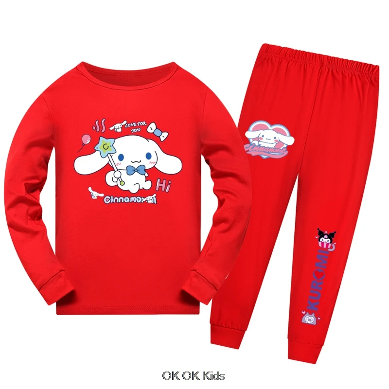 Hot Pajamas Sets Cute Cinnamoroll Kids Sportswear Suits Girls Boy Casual Long Sleeve Tshirt Pants Teens Children's Outerwear Set