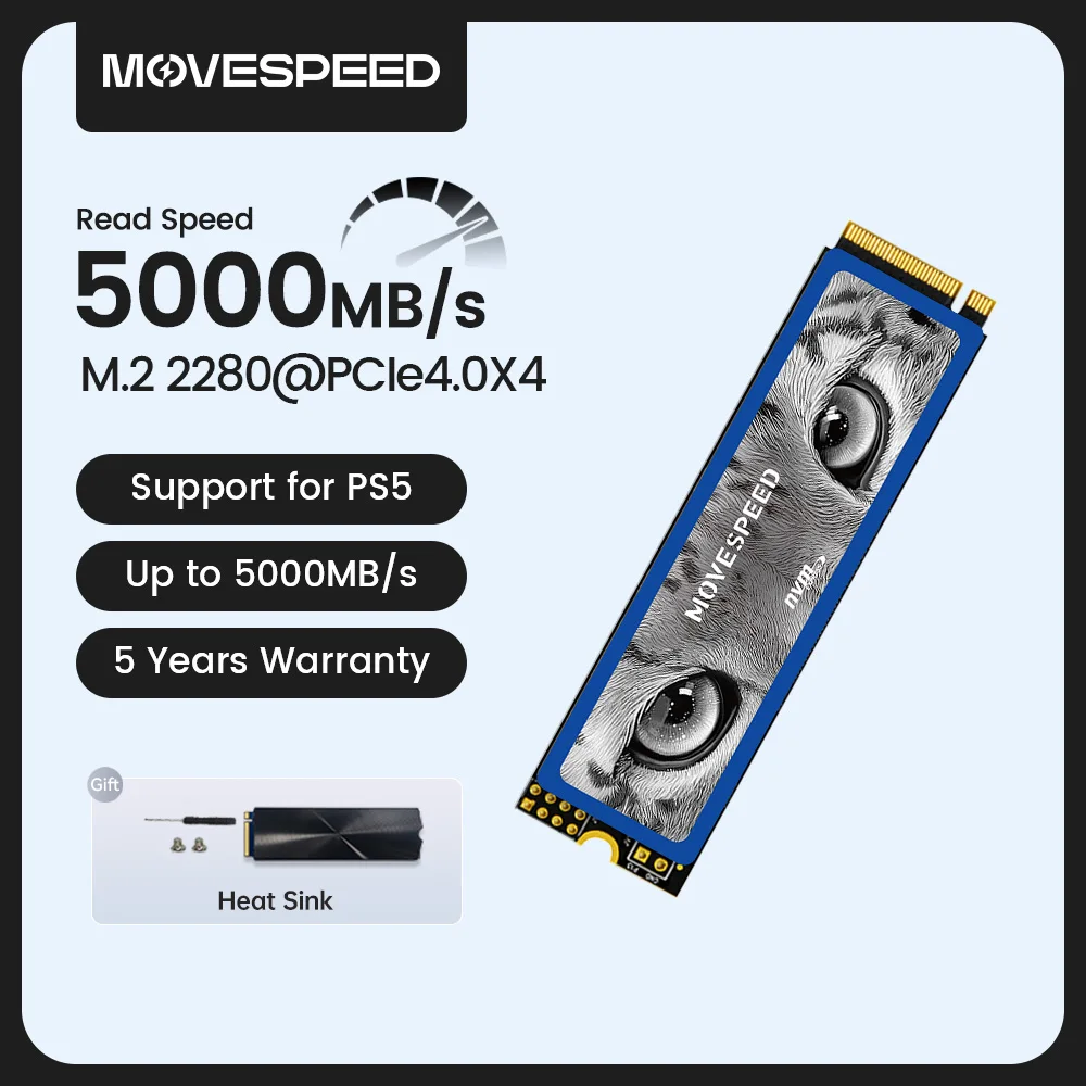MOVESPEED SSD NVMe M2 2280 5000MB/s 1TB Internal Solid State Hard Disk M.2 PCIe 4.0 SSD Drive for PS5 Laptop PC