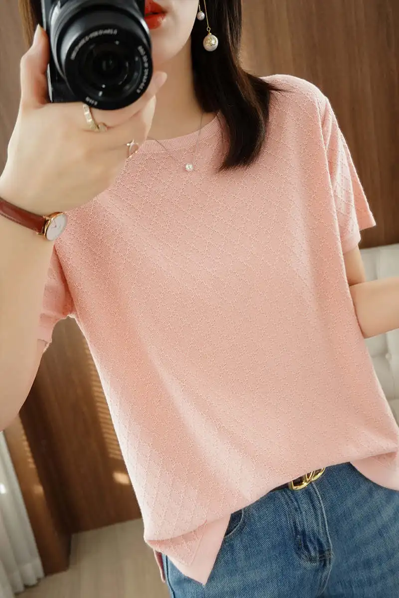 Tailor Sheep Short Sleeve Sweater Tops Womens Crew Neck Thin Pullover Cotton Knit Shirt Summer Lightweight Blouse