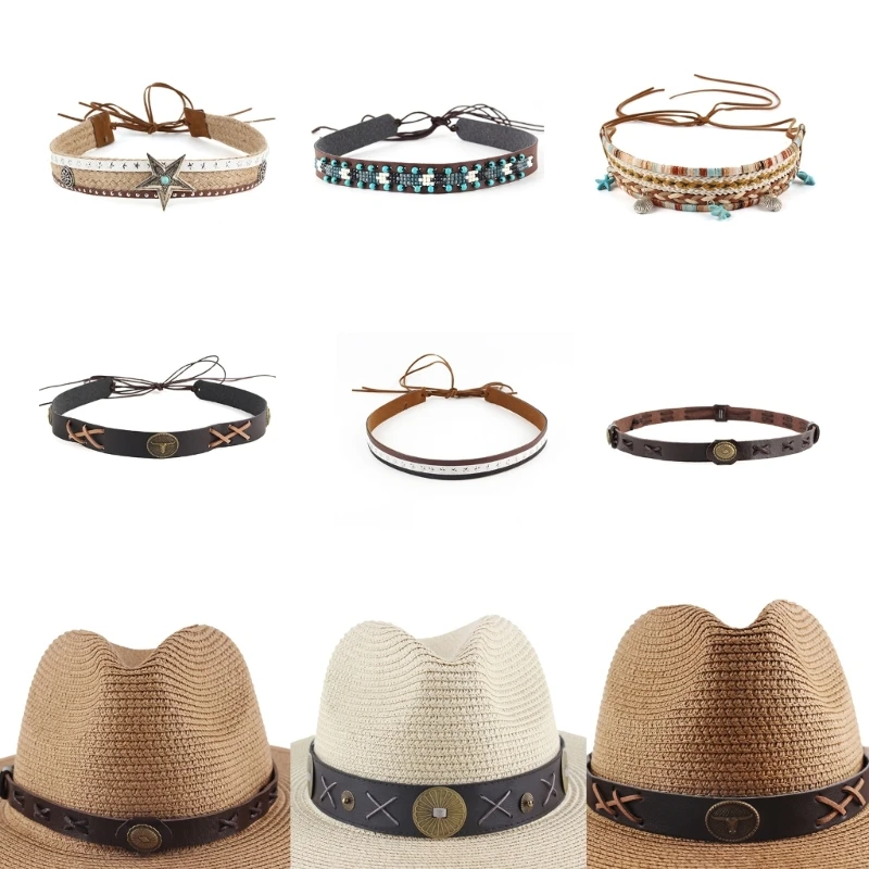 Kapelusz kowbojski zespół DIY rodowity amerykański zespół kapeluszowy Western Hat-Hat pasek z nakrytym paciorkami kapelusz zespół Mexican Hat Band