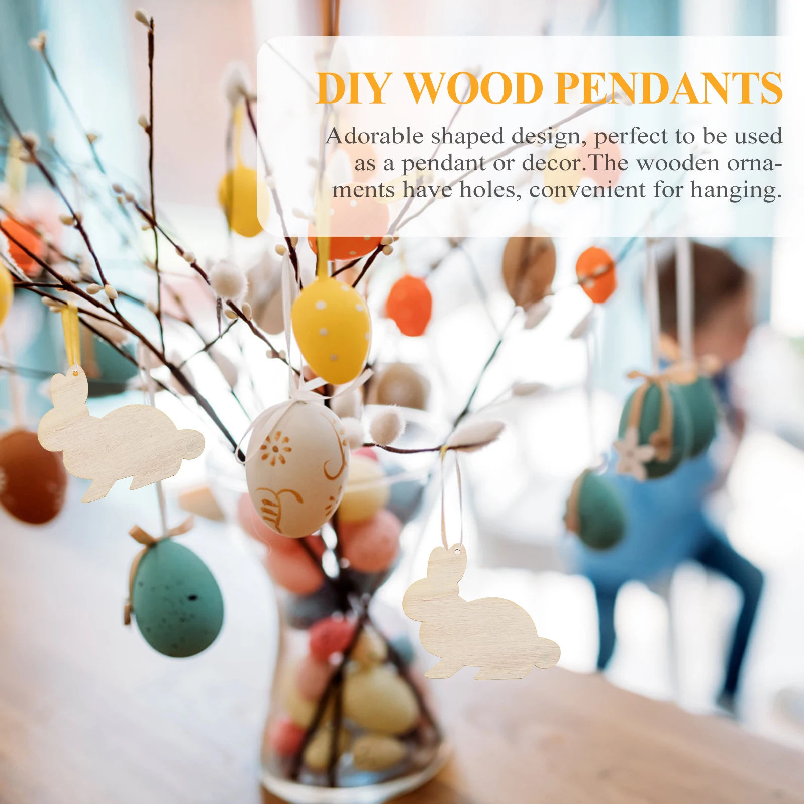 

20pcs Wooden Rabbit Ornaments Pink Khaki DIY Pendants Hanging Accessories Creative Decor Craft Sewing Supplies