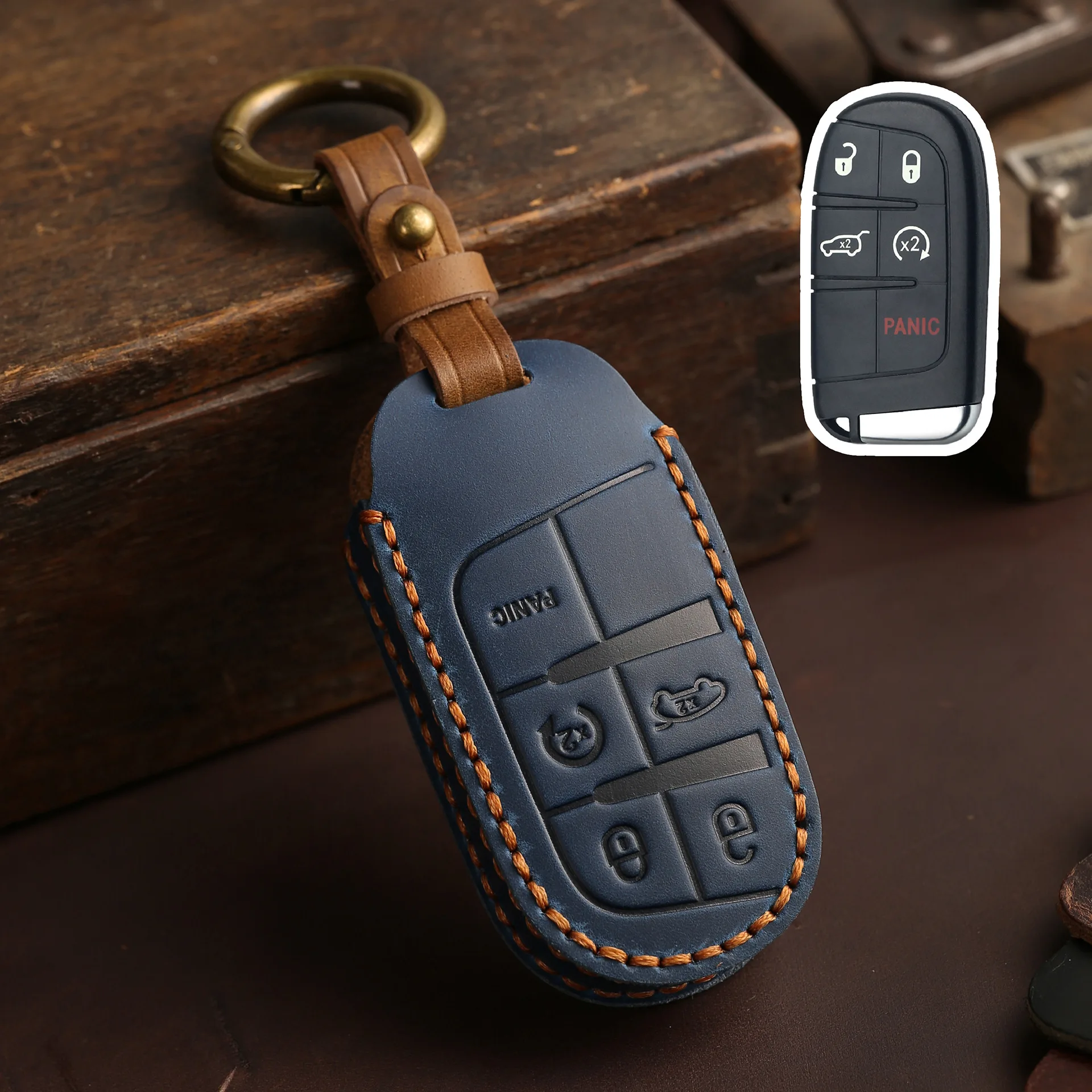 1pc Leather Car Key Case Cover for Jeep Grand Cherokee Renegade Chrysler 200 300 Dodge RAM Durango Challenger Journey Dart Fiat