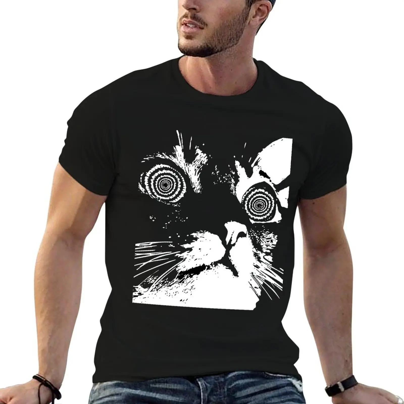 hypno cat v1.2 T-Shirt anime clothes man t shirt summer top rapper graphic tees mens graphic t-shirts hip hop