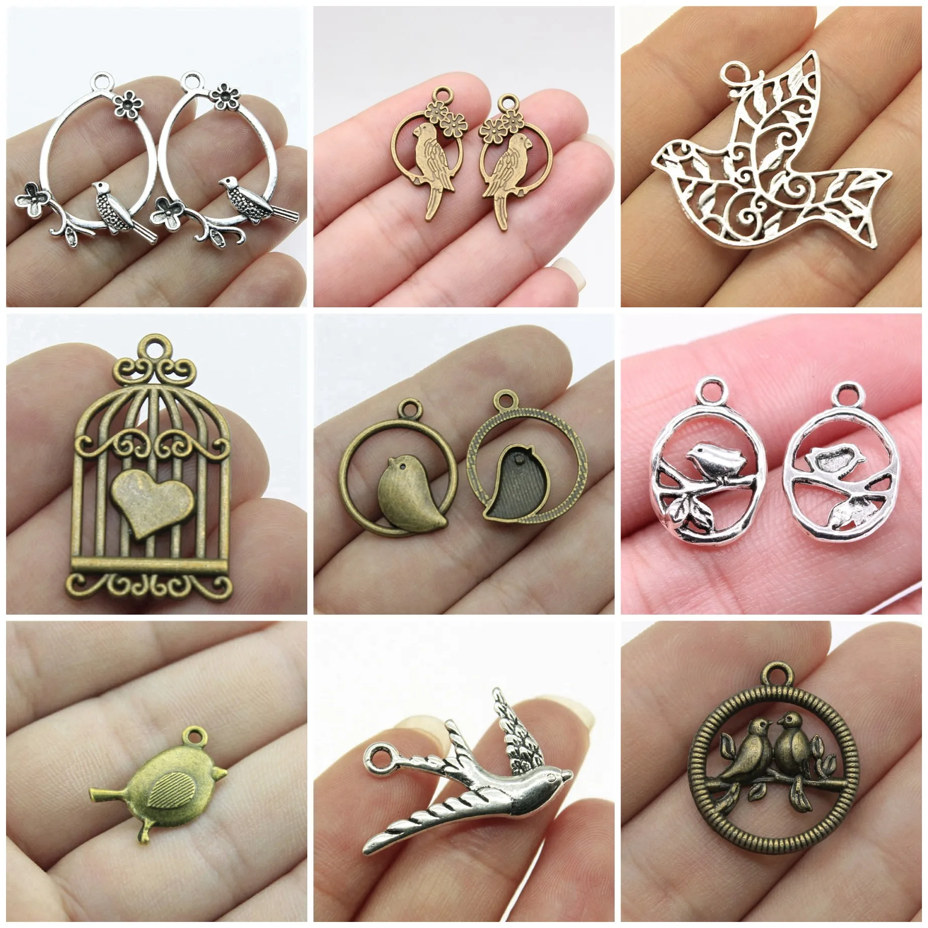 Bird Cage Bird Matching Pair Charms Pendant Vintage Jewelry Set Pendant Charms For DIY Bracelet Necklace Jewelry Making Wholes