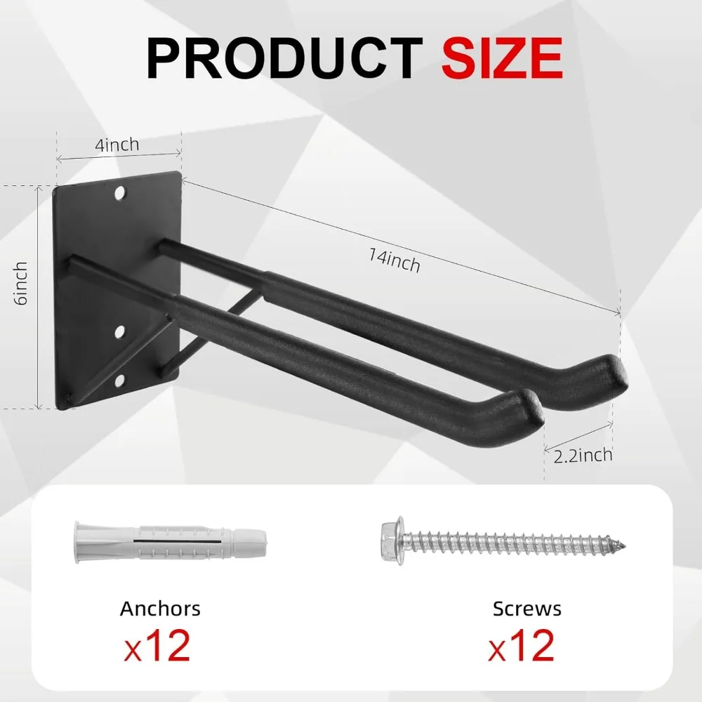 Crochets de garage en acier robuste de 14 pouces, paquet de 4 avec tiges de support pour outils, pneus, échelles
