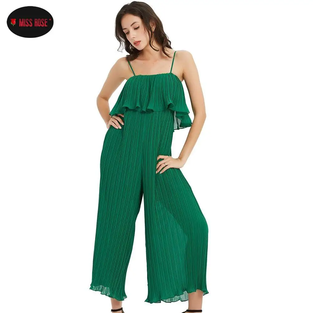 Pleated Chiffon Jumpsuit Woman Sling High Waist Strapless Loose Bohemian Beach Holiday High Street Elegant Wide Leg Bodysuits