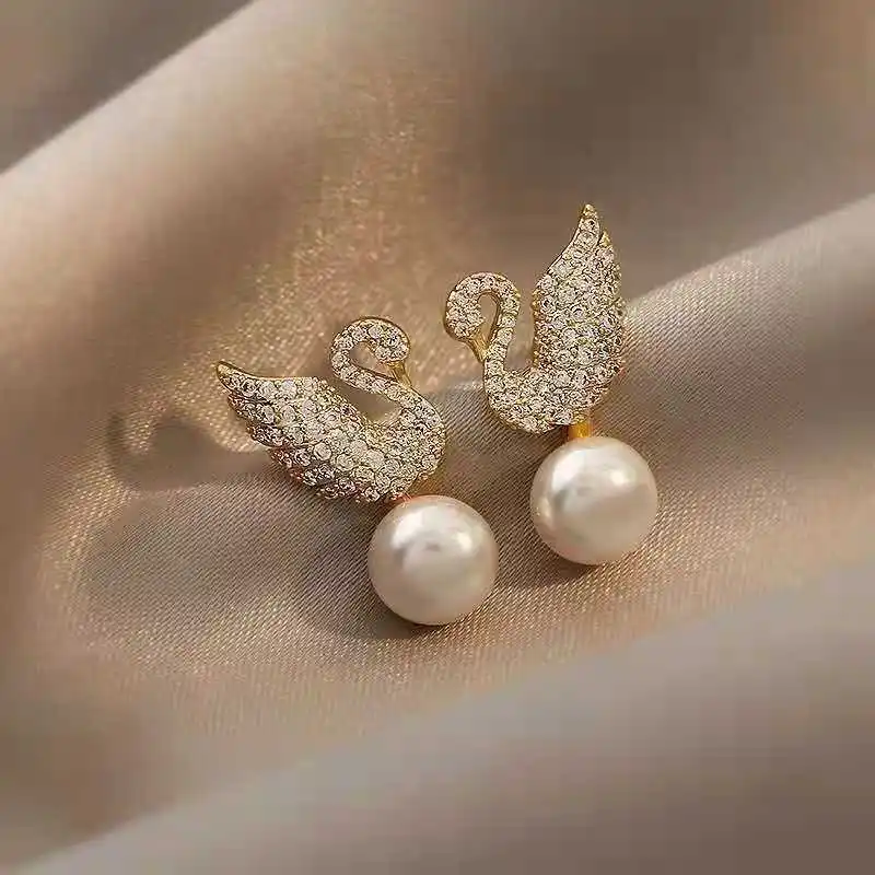 Boucles d'oreilles de luxe en forme de cygne pour femmes, aiguille en argent, cristal, mode coréenne classique, Animal, perle, bijoux, cadeau tendance 2025
