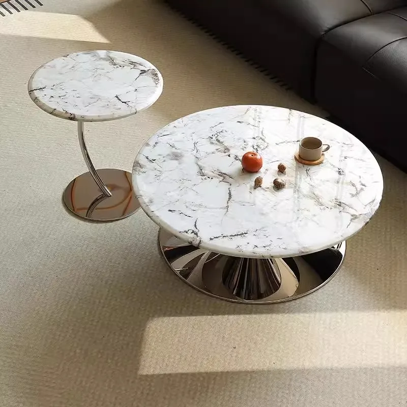 Flying saucer coffee table natural stainless steel living room home small apartment suspended marble