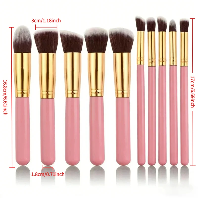 10Pcs 3Colors Handle Makeup Brushes Set Gold/Silver Ferrule Dual‑color Bristles Foundation Eyeshadow Blush Cosmetic Brush Kit