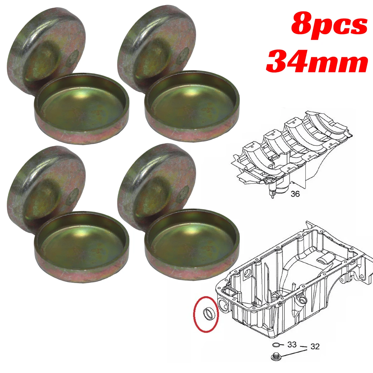 

8pc For Opel Astra H J Insignia A Zafira 34mm Engine Core Plugs Expansion Block Freeze Cylinder Head Frost Cover Zinc Plated Cup