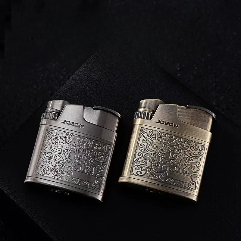 New JOBON Embossed Butane Gas Lighter Jet Metal Windproof Torch Cigarette Cigar Lighter Retro Press Ignition Smoking Accessories