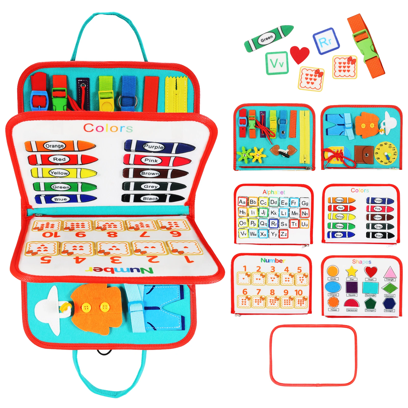 TUNJILOOL Montessori Toddlers Busy Board 3D Baby Felt Cloth Book Early Educational Math Toys Shape Color Match Board Life Skill