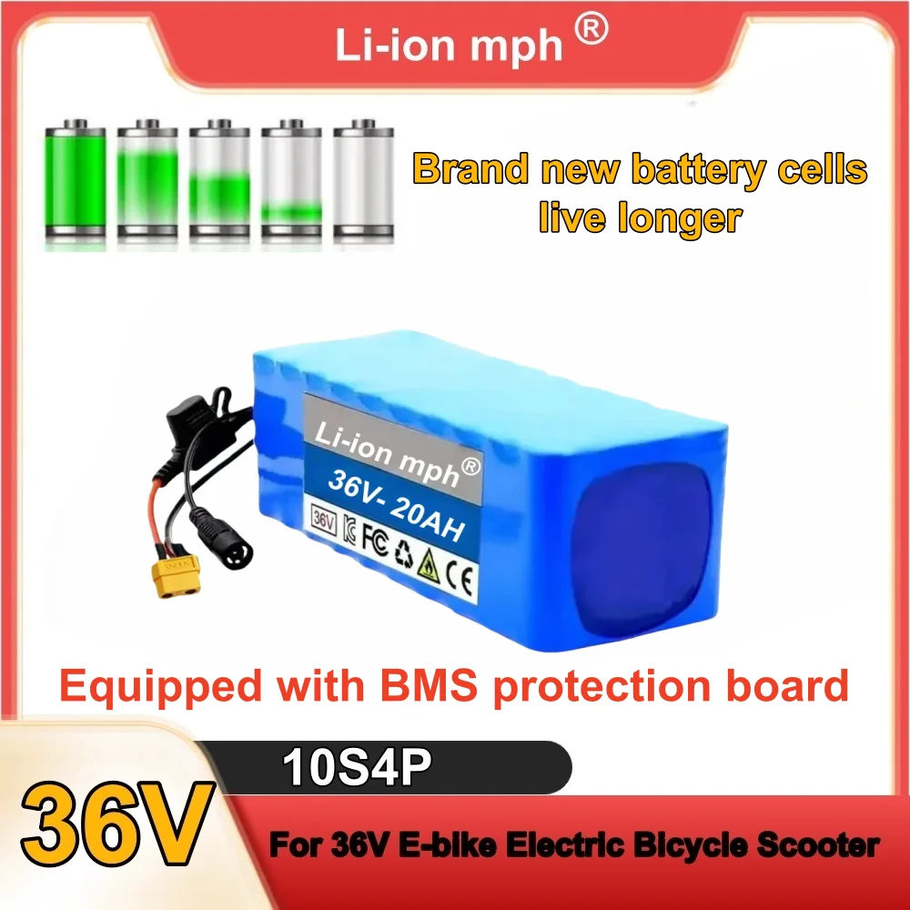 36 فولت 42 فولت 10S4P 20Ah 18650 عالية السعة الطاقة 42 فولت 750 واط 1000 واط بطارية ليثيوم حزمة لسيارة كهربائية دراجة سكوتر حزام 30A BMS