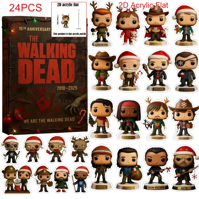 

24pcs 2D Flat Walking Dead Countdown Calendar Mystery Collectible Action Figures with Apocalypse Gear Surprise Character