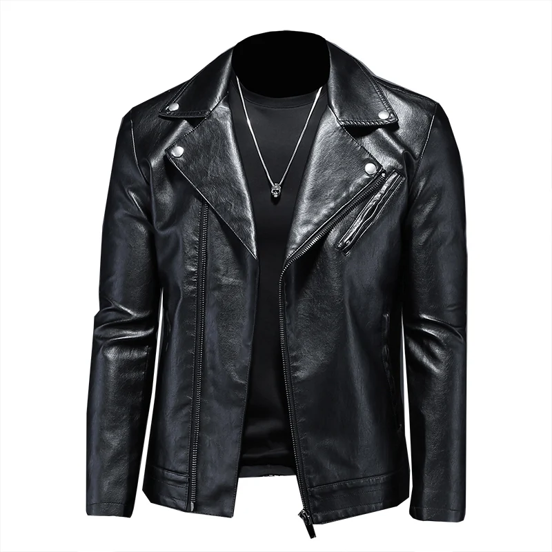 

Nice Men's Lapel Multi-Pocket Leather Trendy Motorcycle Leather Jacket Coat British Simple Zipper Slim Casual Male Clothing