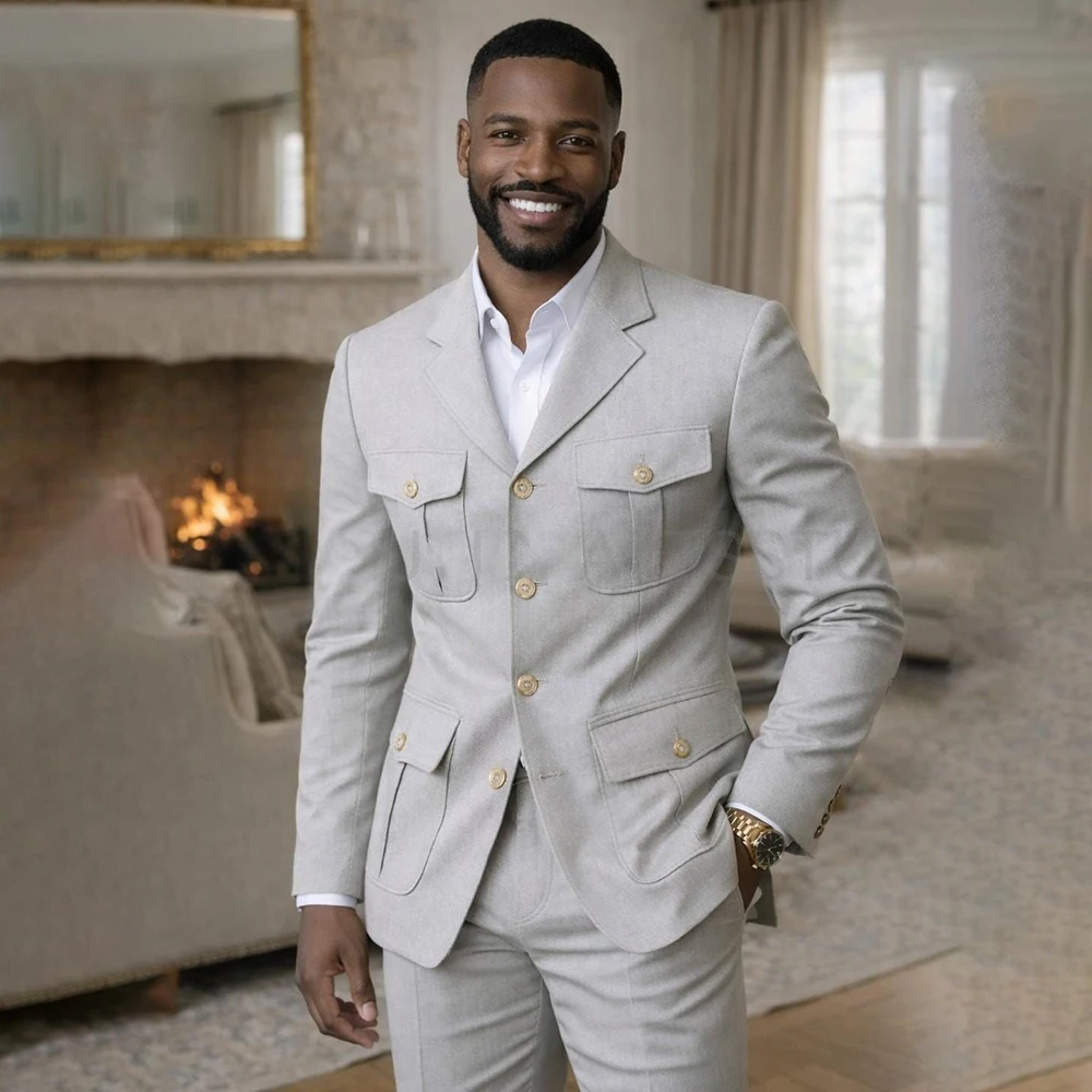 

Safari Men's Suits Formal Daily Back Vent Blazer Customzied 2 Piece Jacket Pants Full Sets Luxury Evening Party Clothing Costume