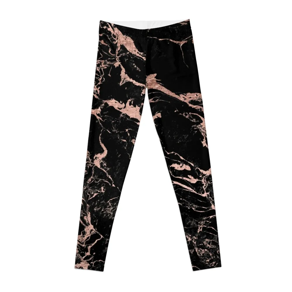 

Modern girly faux rose gold foil black marble Leggings sports shirts gym legging pants raises butt Womens Leggings