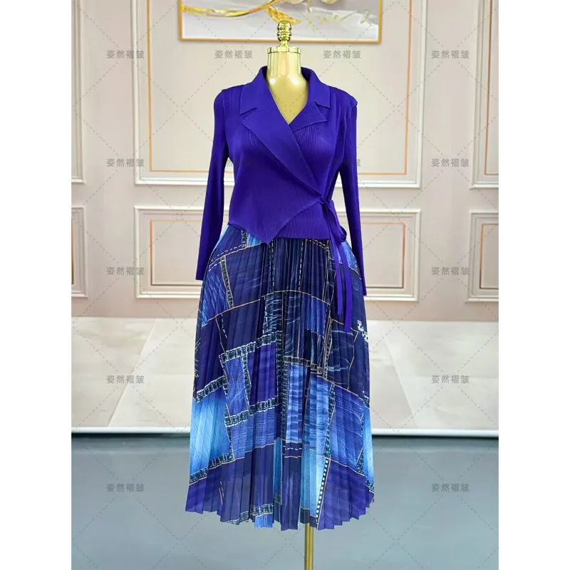 Miyake vestidos plissados 2025 plus size feminino outono novo vestido plissado prensado cintura plissado vestido longo luz luxo sentimento sênior